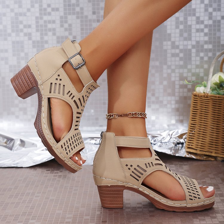 Damen Offene Sandaletten mit modischem Cut-Out Design und komfortablem Blockabsatz