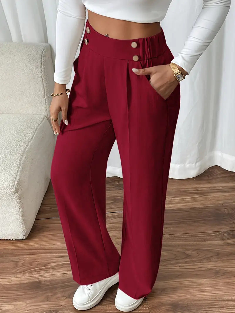 Damen Klassische weite Hose mit Knopfleiste und Taschen