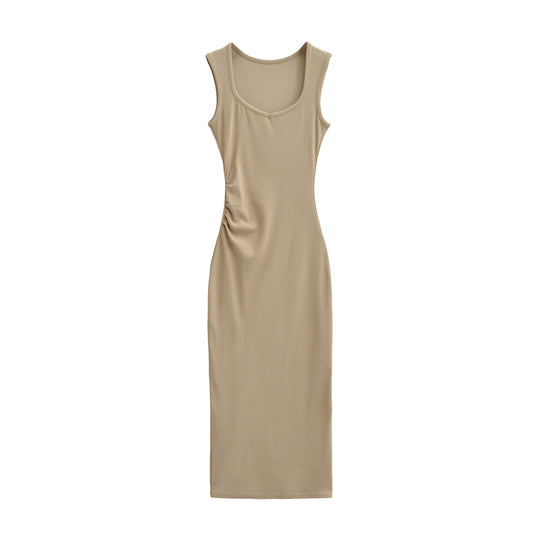 Damen Figurbetontes Midikleid mit breiten Trägern, U‑Ausschnitt und seitlicher Raffung Shop Nory