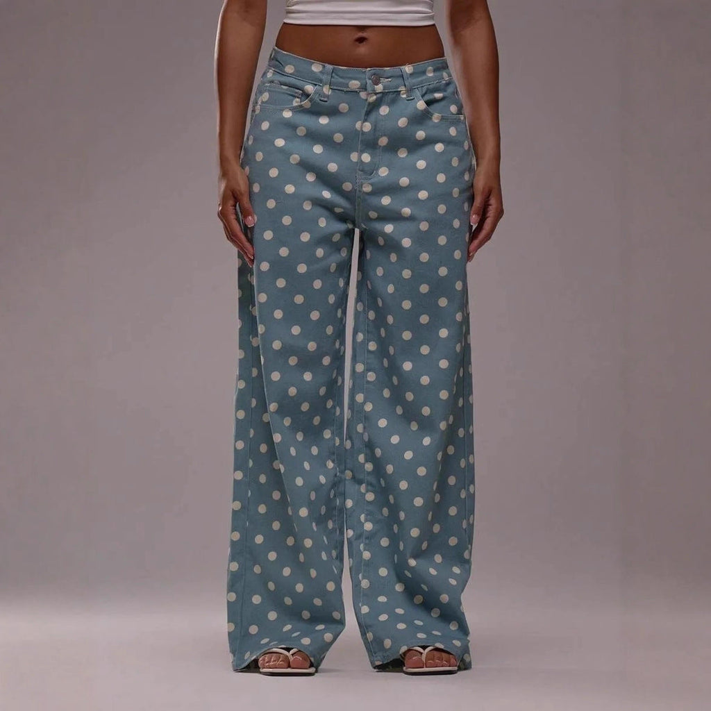 Damen Weite Stoffhose mit Polka-Dot Muster