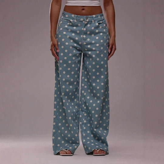 Damen Weite Stoffhose mit Polka-Dot Muster