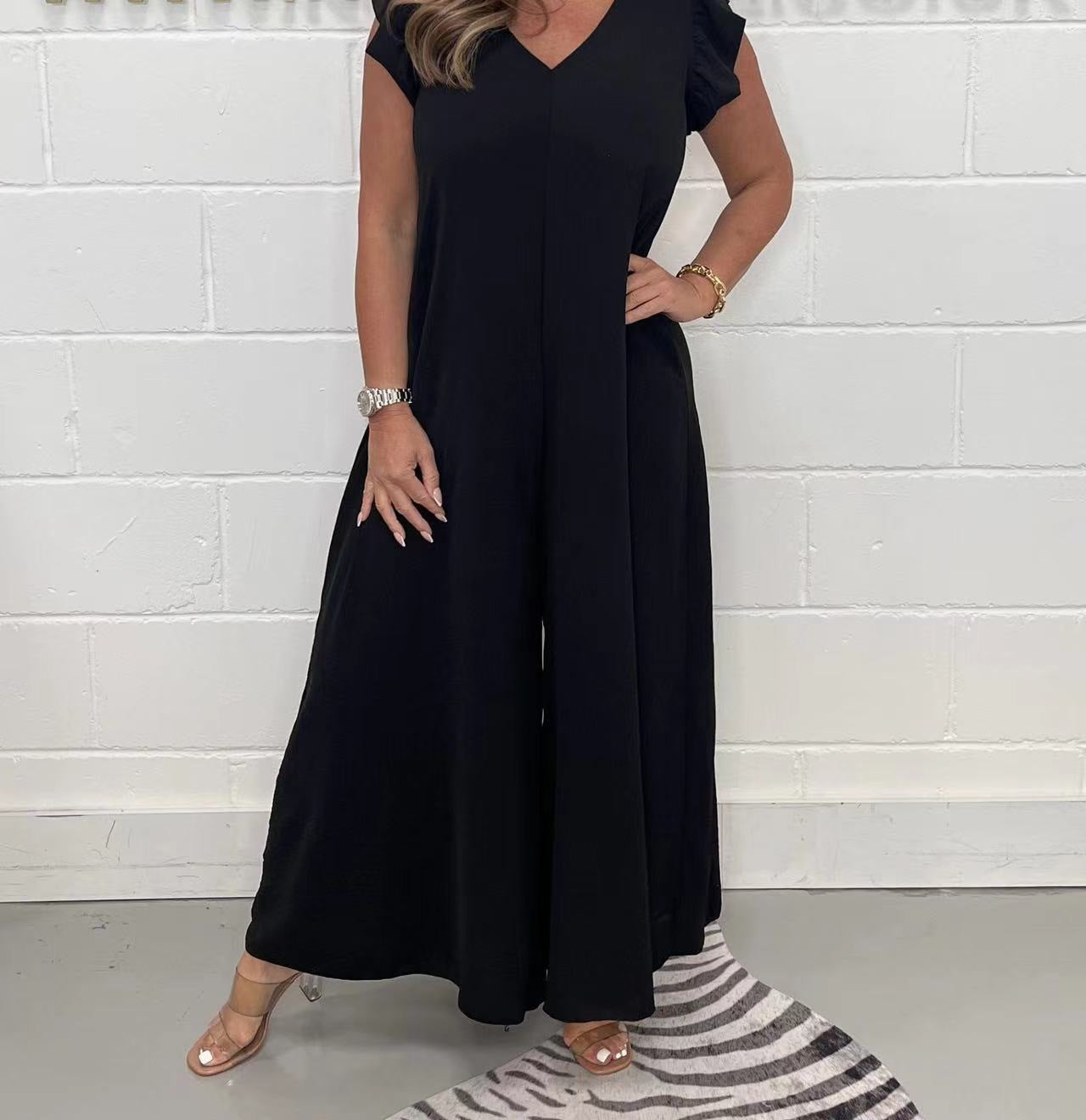 Damen Weit geschnittenes Jumpsuit mit V-Ausschnitt
