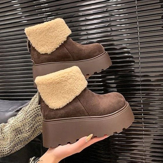 Damen Gefütterte Plateau-Ankleboots mit Teddykragen und grober Profilsohle Shop Nory