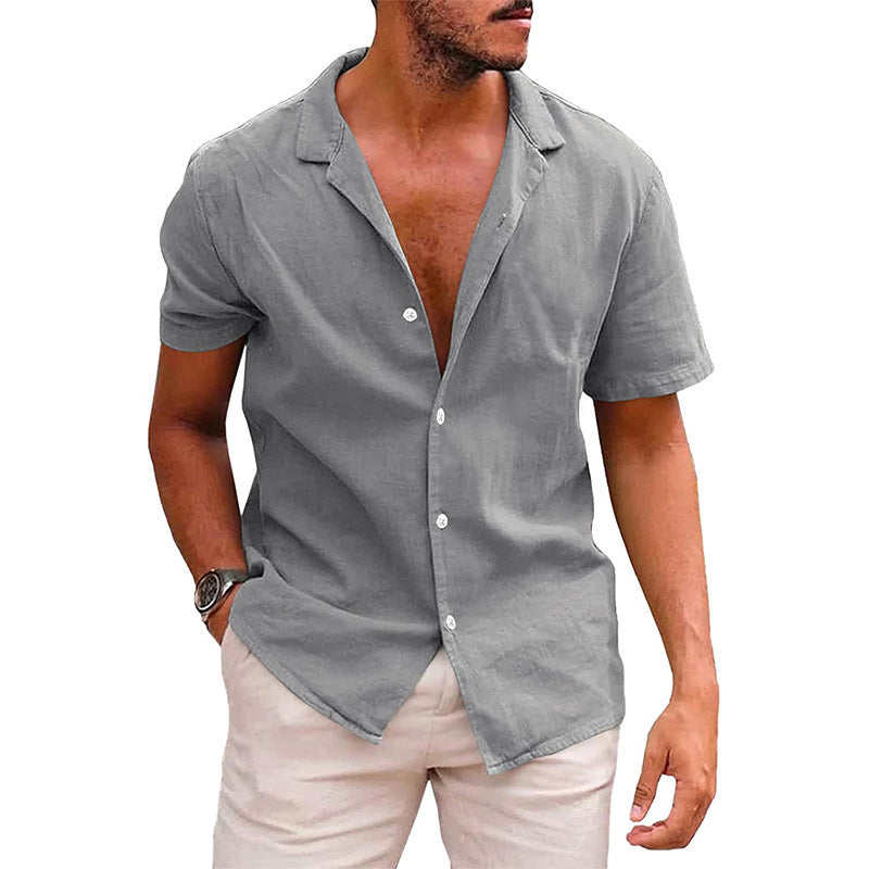 Herren Kurzarmhemd mit weichem Leinenmix und modernem Henley-Ausschnitt