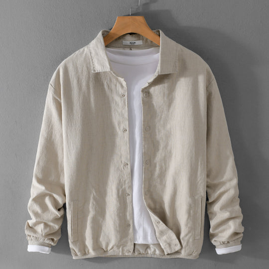 Herren Leichte Leinenjacke mit Hemdkragen, Relaxed Fit und Druckknopfleiste Shop Nory