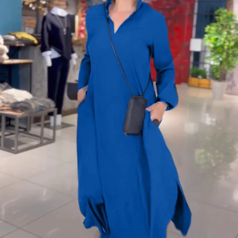 Damen Langblusenkleid mit praktischen Seitentaschen und modernem Schnitt