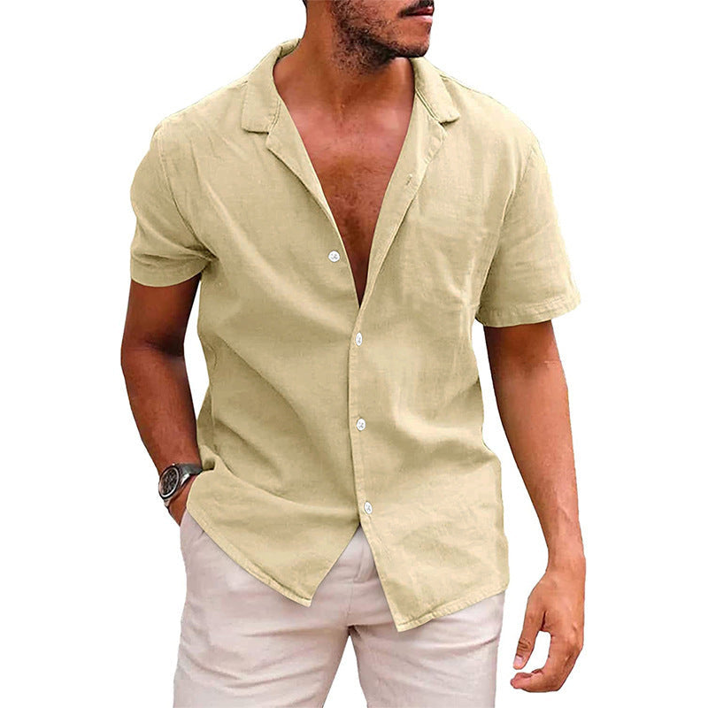 Herren Kurzarmhemd mit weichem Leinenmix und modernem Henley-Ausschnitt