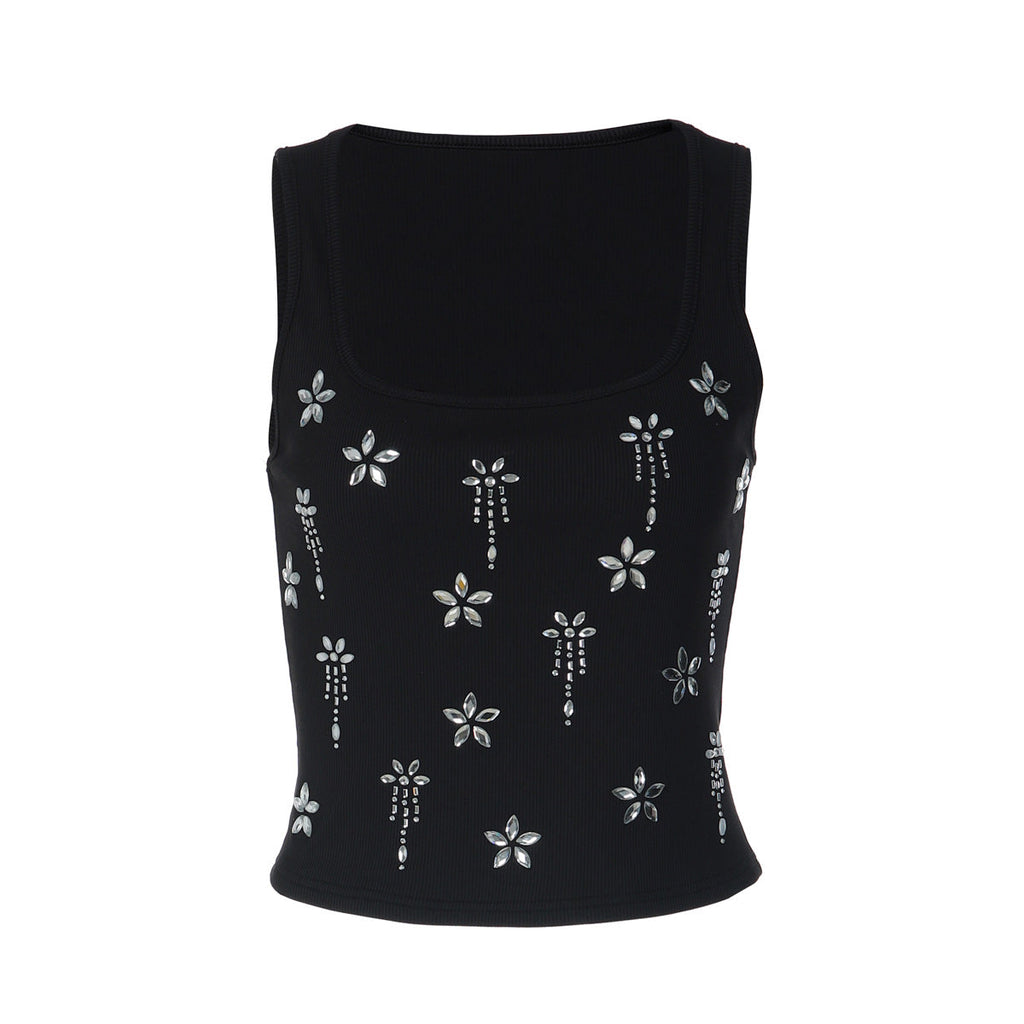 Damen Elegantes Cropped Top mit floralen Strassdetails