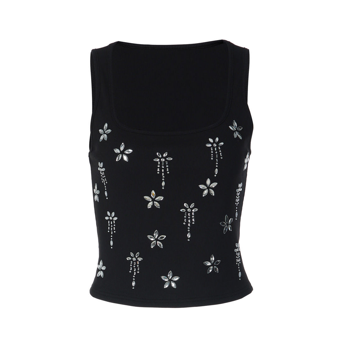 Damen Elegantes Cropped Top mit floralen Strassdetails