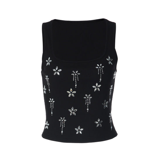 Damen Elegantes Cropped Top mit floralen Strassdetails