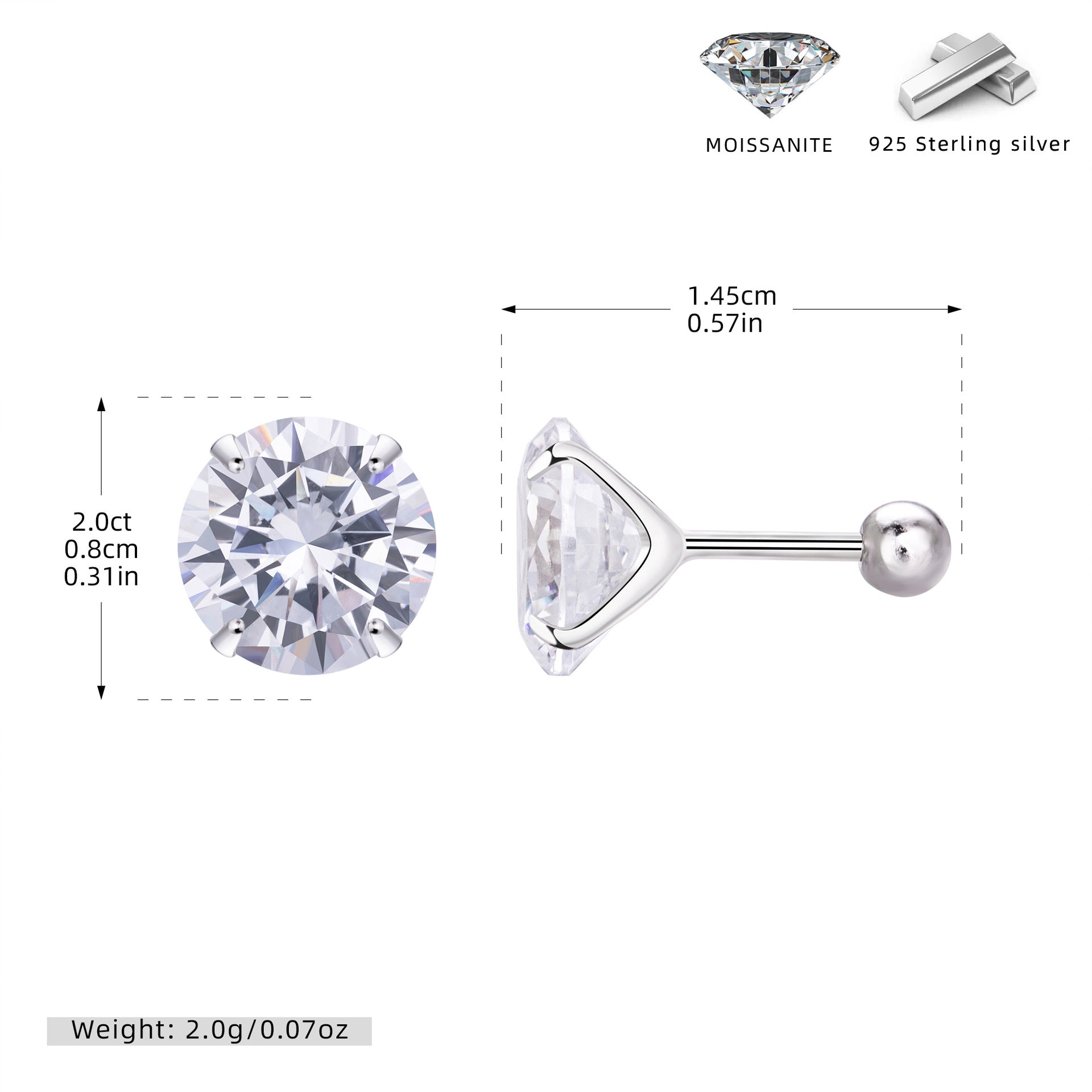 Damen Piercing mit funkelndem Moissanit und hochwertigem 925 Sterling Silber Shop Nory