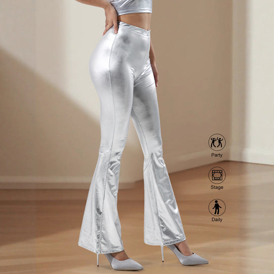 Damen High-Waist Metallic-Schlaghose mit formendem Stretchbund und eleganter Bootcut-Passform Shopy Nory