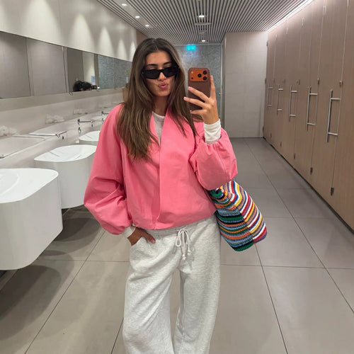 Damen Kurzblouson im Boxy-Cut mit voluminösen Ballonärmeln und verdeckter Front Shop Nory