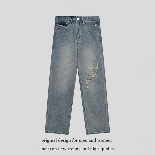Damen Weite hochgeschnittene Denim-Jeans mit geradem Bein und Destroyed-Detail Shop Nory