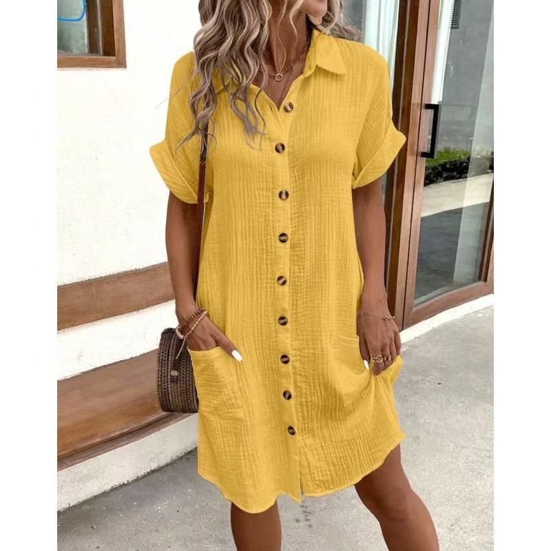 Damen lässiges Hemdblusenkleid mit Knopfdetails und Taschen