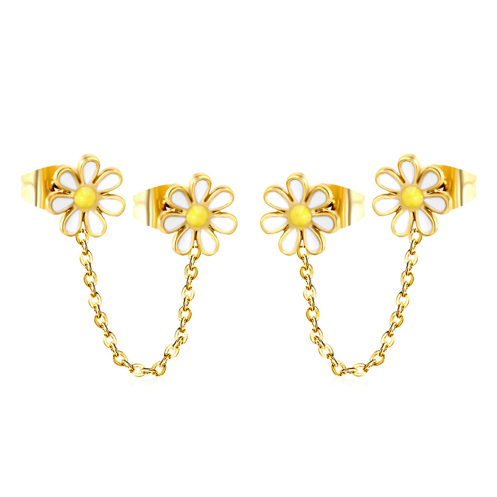 Damen Ohrstecker im Herz-Design mit goldenen Akzenten und Kettenverbindung Shop Nory