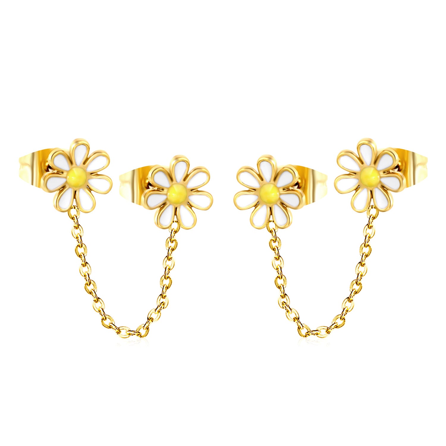 Damen Ohrstecker im Herz-Design mit goldenen Akzenten und Kettenverbindung Shop Nory
