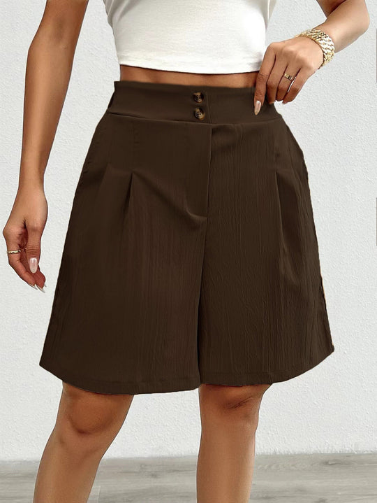 Damen Elegante Shorts mit Knopfverschluss und faltigem Design