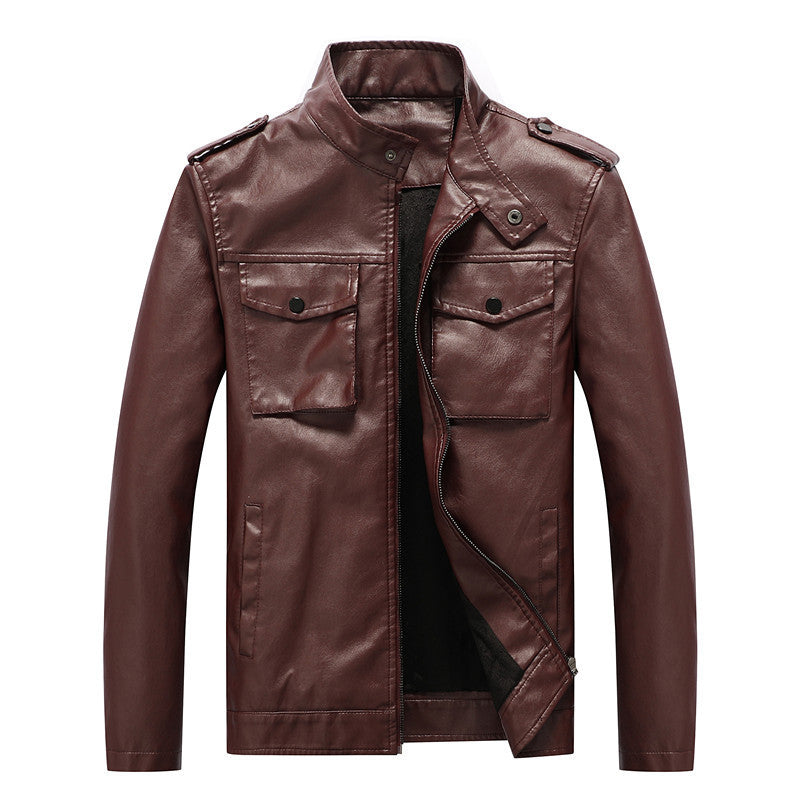 Herren schlanker Kunstleder‑Fieldblouson mit Stehkragen, Brustpattentaschen und Reißverschluss Shop Nory