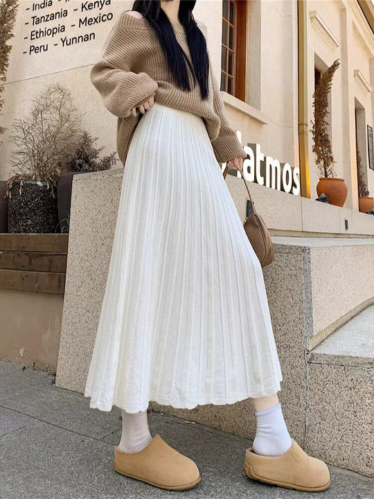 Damen Plissierter Maxirock mit feinem Wellenmuster Shop Nory