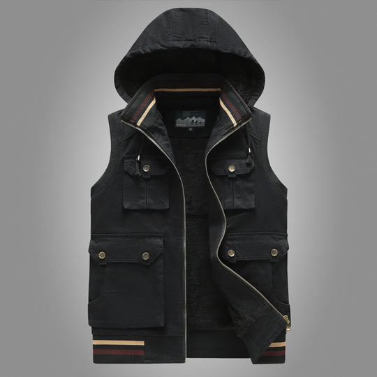 Herren Kapuzen-Weste mit Teddyfutter und Multifunktions-Utility-Taschen Shop Nory