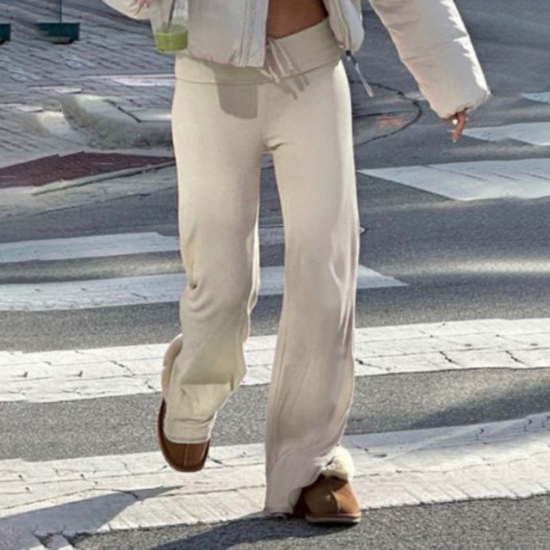 Damen nan weiche Highwaist-Loungehose aus Baumwollmix mit elastischem Komfortbund, Bindekordel und geradem Bein Shop Nory