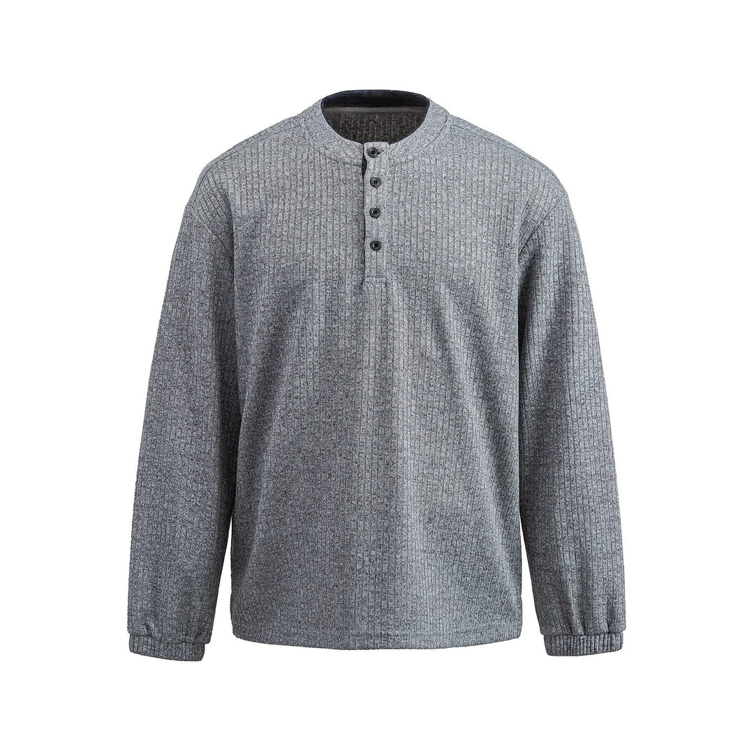 Herren Rippstruktur-Henley-Pullover mit Stehkragen und Knopfleiste Shop Nory