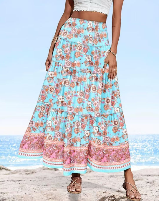 Damen Maxirock mit elastischem Smockbund und fließendem Paisley‑Print Shop Nory