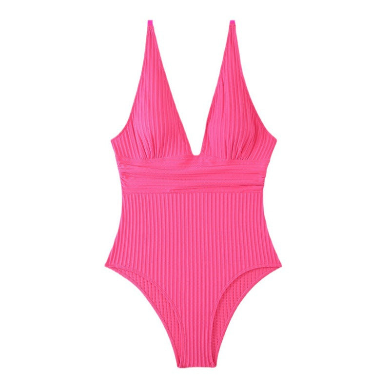 Damen Einteiler Badeanzug mit raffiniertem Rippendesign