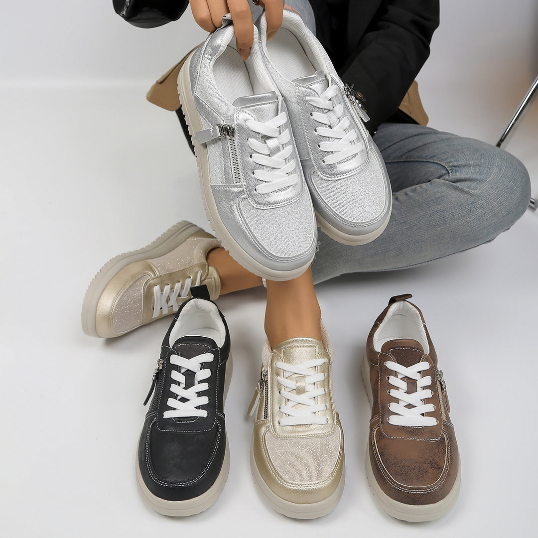 Damen modische Plateau-Sneaker mit seitlichem Reißverschluss, gepolstertem Memory-Fußbett und rutschfester Profilsohle Shop Nory
