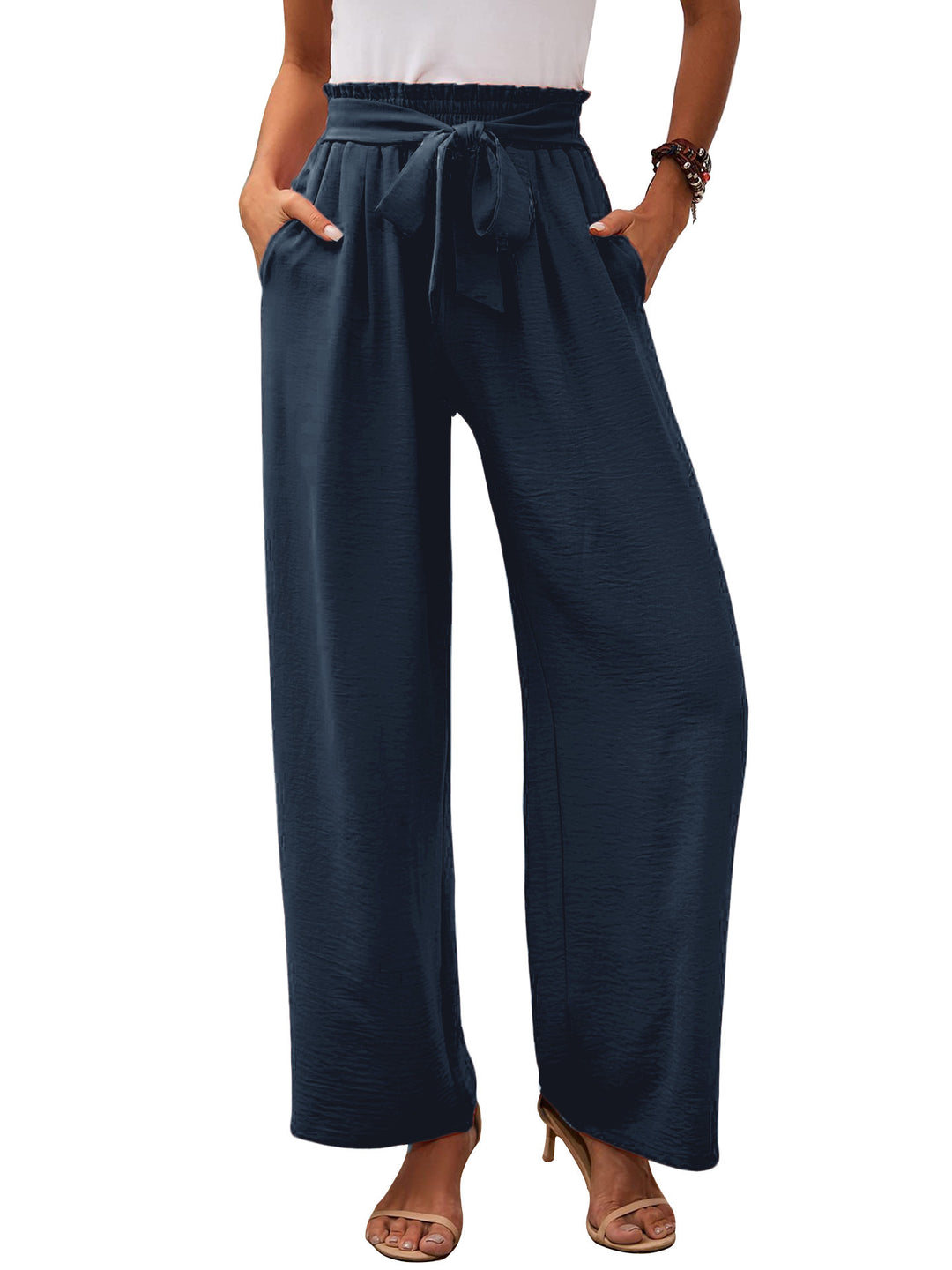 Damen Paperbag-Hose mit weitem Bein, elastischer Taille und Bindegürtel Shop Nory