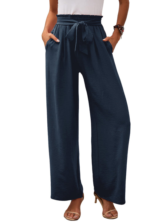 Damen Paperbag-Hose mit weitem Bein, elastischer Taille und Bindegürtel Shop Nory
