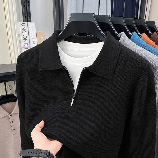 Herren Feinstrick-Halbzipp-Polo mit Hemdkragen und feiner Rippenstruktur Shop Nory