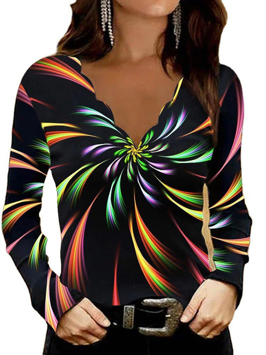 Damen Glitzer-Intarsien Langarmshirt mit V-Ausschnitt und Schmuckstein-Effekt Shop Nory
