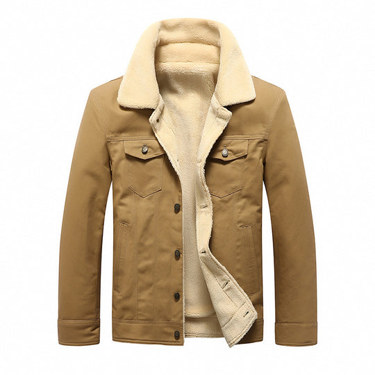 Herren Sherpa-gefüttertes Canvas-Truckerblouson mit Kunstfellkragen und Utility-Taschen Shop Nory