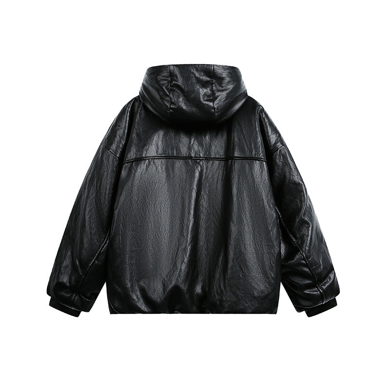 Herren Übergroße Kunstlederjacke mit Kapuze und Reißverschluss Shop Nory