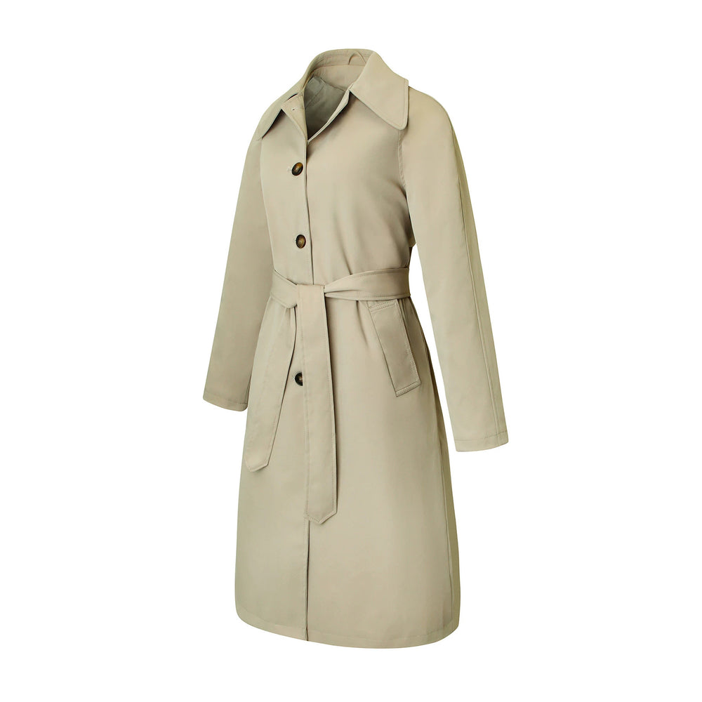 Damen klassischer Trenchcoat mit Taillengürtel und weitem Reverskragen Shop Nory