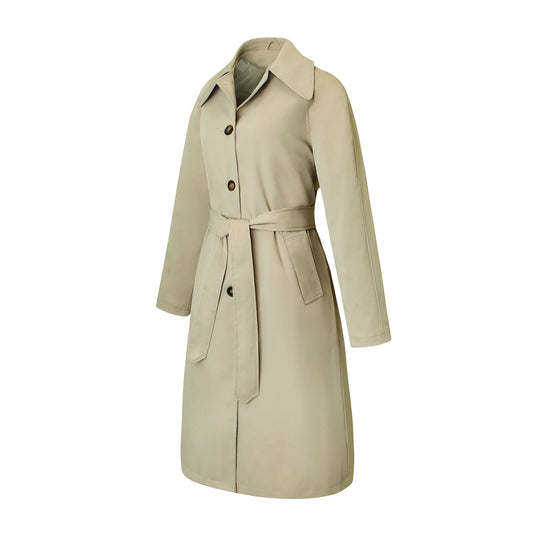 Damen klassischer Trenchcoat mit Taillengürtel und weitem Reverskragen Shop Nory