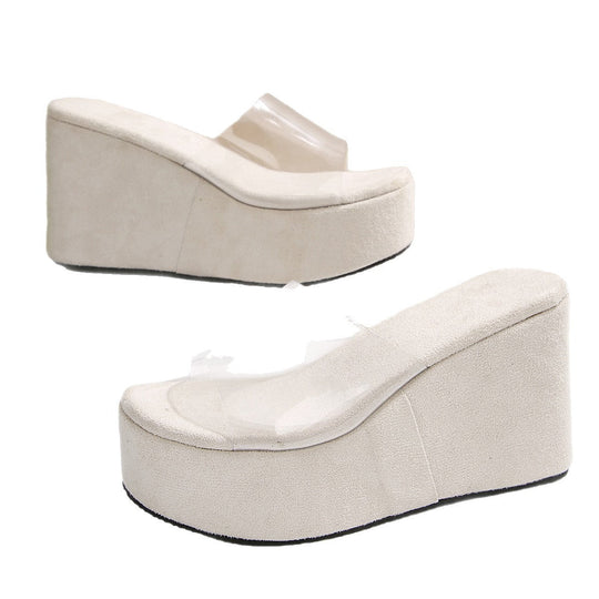 Damen Plateau-Sandalen mit transparentem Riemen und rutschfester Sohle