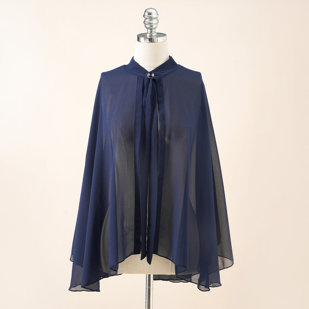 Damen Chiffon-Cape mit Schleifenkragen und Zierknopf Shop Nory