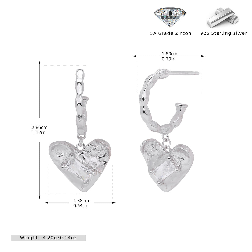 Damen Ohrhänger mit herzförmigem Zirkon-Anhänger aus hochwertigem 925 Sterling Silber Shop Nory