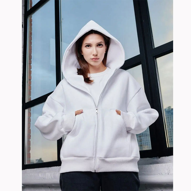Damen nan extraweit geschnittener Zip-Hoodie mit verstärkter Kapuze, flachen Nähten und weichem Fleece-Innenfutter Shop Nory