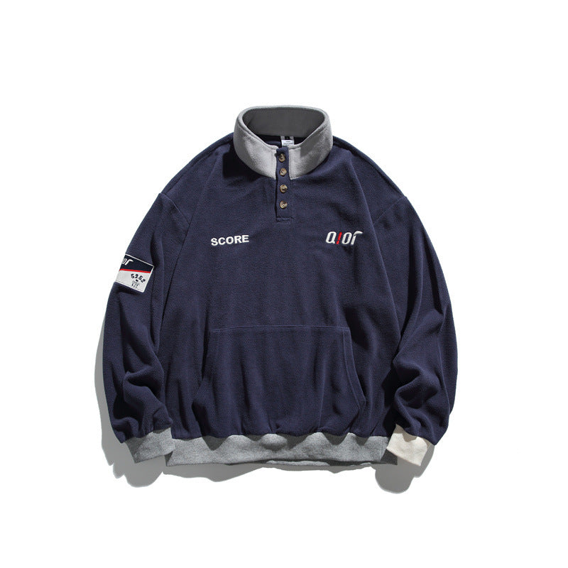 Unisex Fleece-Halbzip-Pullover mit Stehkragen, Kängurutasche und Kontrastbündchen Shop Nory