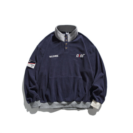 Unisex Fleece-Halbzip-Pullover mit Stehkragen, Kängurutasche und Kontrastbündchen Shop Nory