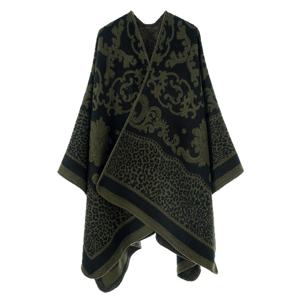 Damen Jacquard‑Capeponcho mit barockem Ornamentmuster und spitzem Zipfelsaum Shop Nory