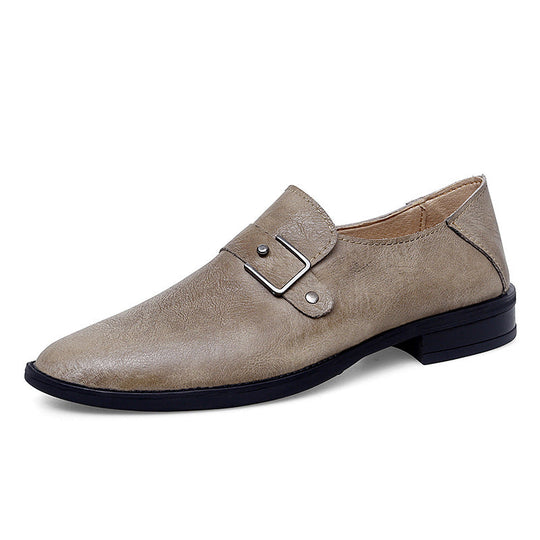 Herren eleganter Leder Slipper mit dekorativem Riemen