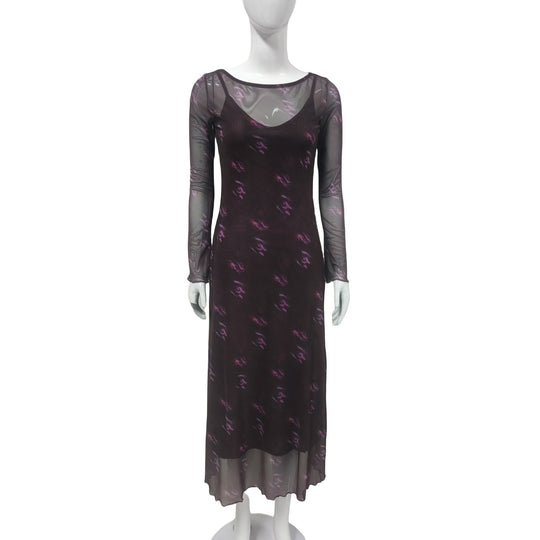 Damen Figurbetontes Midi-Kleid mit transparentem Mesh-Overlay Shop Nory