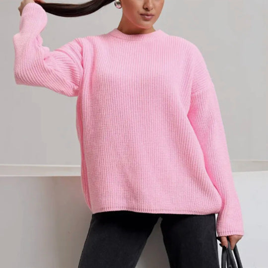 Damen Oversize Strukturstrick-Pullover mit Rundhalsausschnitt und überschnittener Schulter Shop Nory