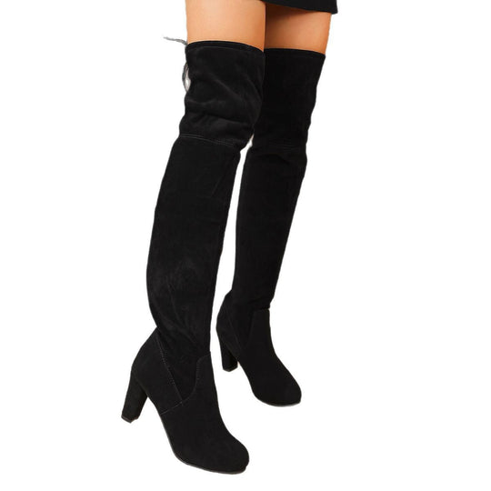 Damen Overknee-Slouch-Stiefel mit 8cm Blockabsatz und verstellbarem Kordelabschluss Shop Nory