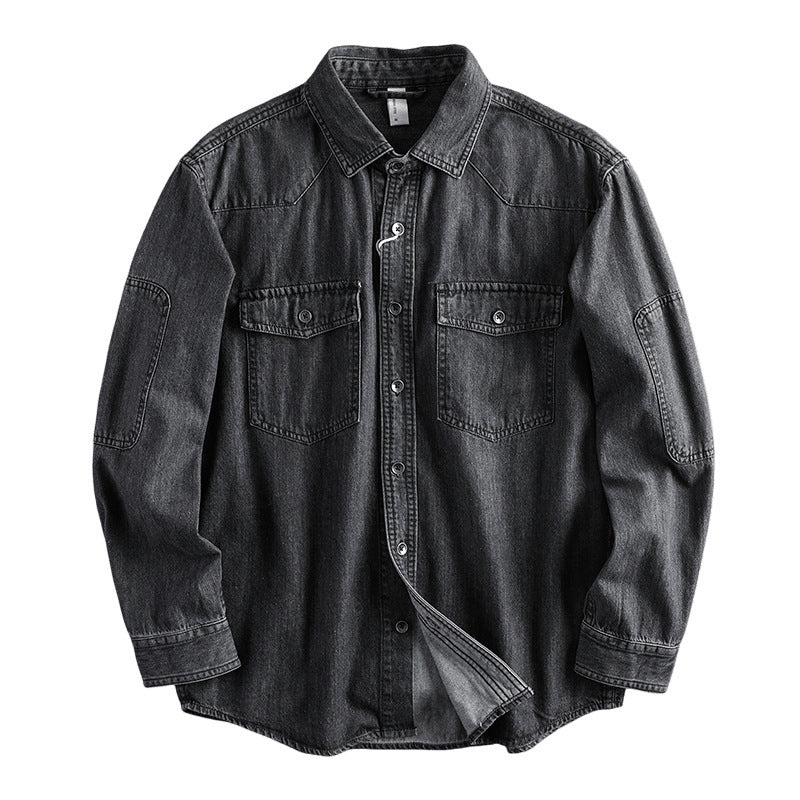 Herren Relaxed Denim‑Hemdjacke mit aufgesetzten Pattentaschen, verstärkten Ellenbogen und sichtbarer Knopfleiste Shop Nory